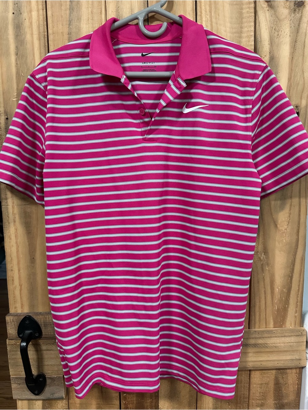 Nike Hot Pink and White Striped Golf Polo
